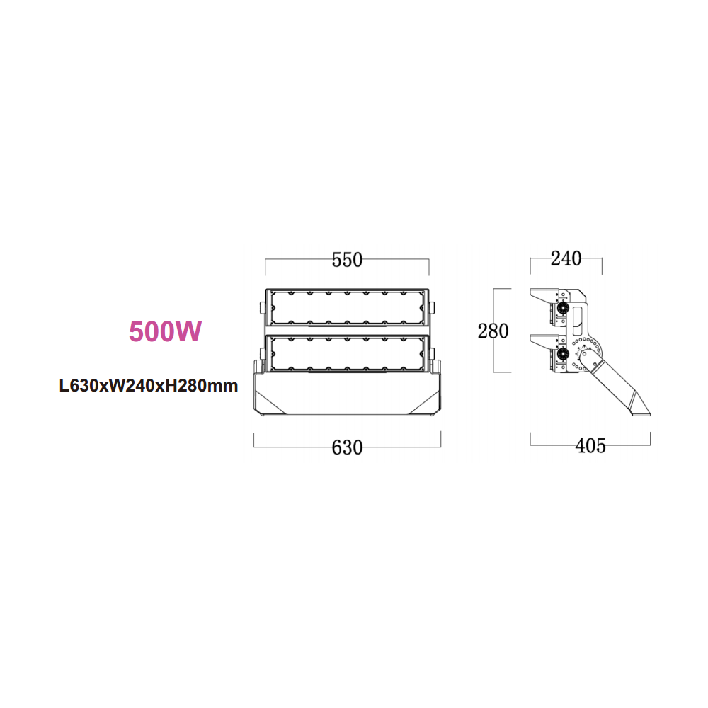 500W Stadion Projektør - 170lm/W, Philips Driver, 1-10V Dæmpbar, IP66, 85000lm, RA70, 3 Års Garanti