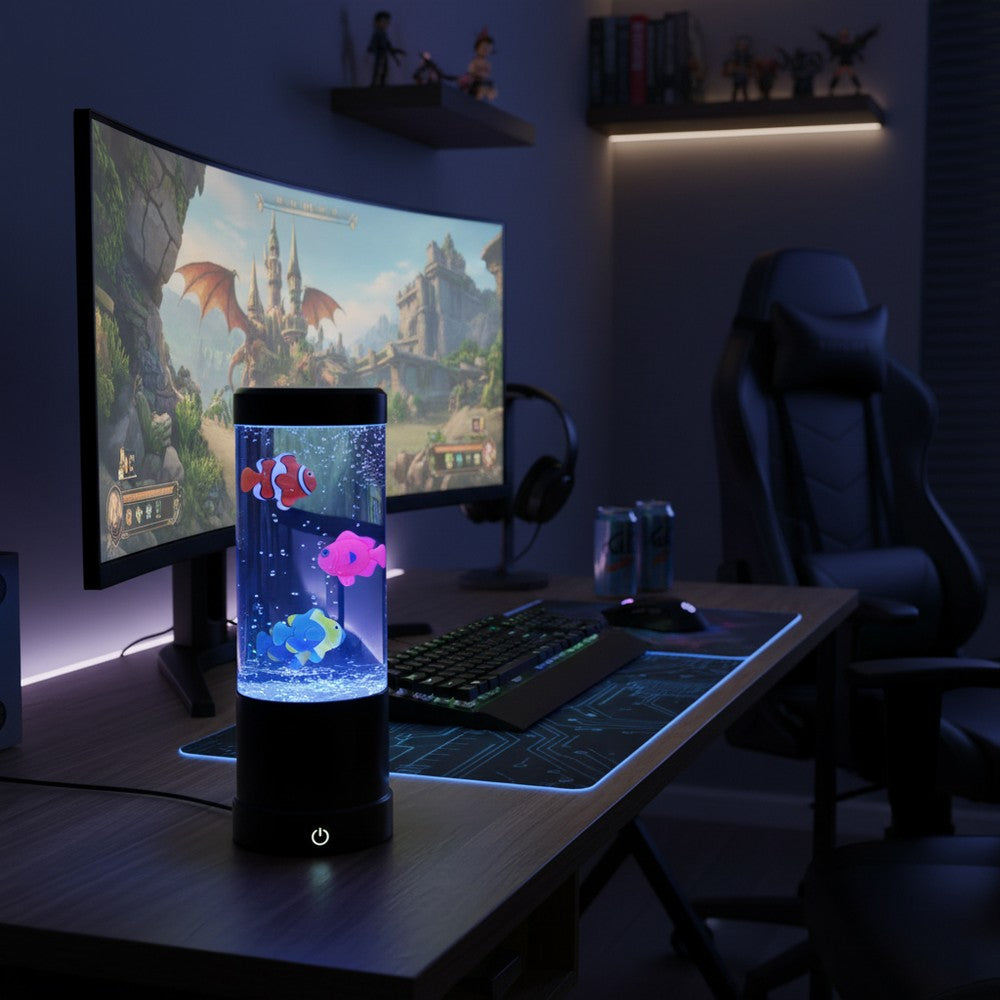 Fiskelampe RGB 30cm høj - Ø11 cm til børn og barnlige sjæle