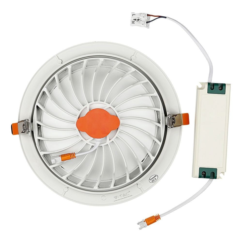 V-Tac 20W LED indbygnings-spotlight - Hul: Ø14,5 cm, Mål: Ø17 cm, 3 cm høj