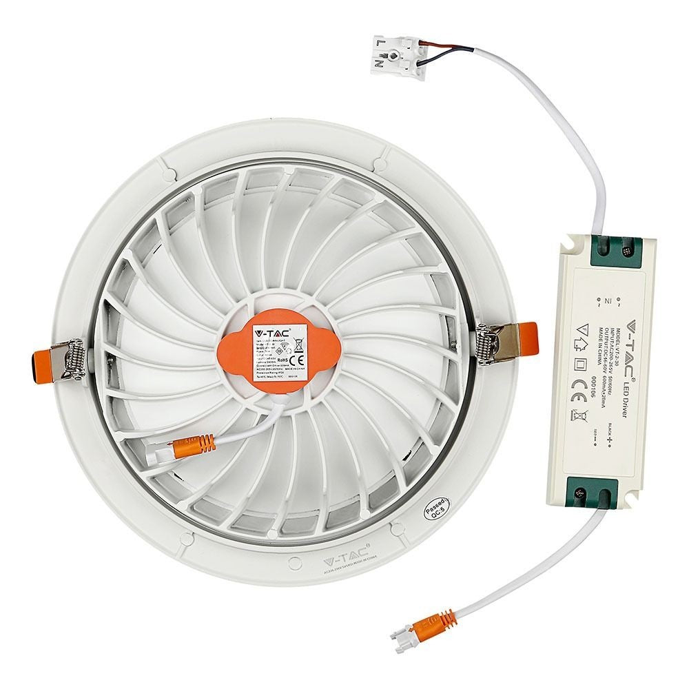 V-Tac 30W LED Spotlight - Hvid, Ø19,5 cm, Ø22,5 cm, 3 cm høj, Samsung LED chip, 2700lm, RA80, 230V