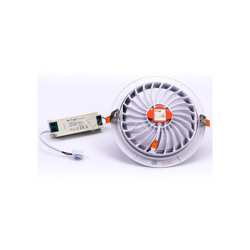 V-Tac 30W LED Spotlight - Hvid, Ø19,5 cm, Ø22,5 cm, 3 cm høj, Samsung LED chip, 2700lm, RA80, 230V