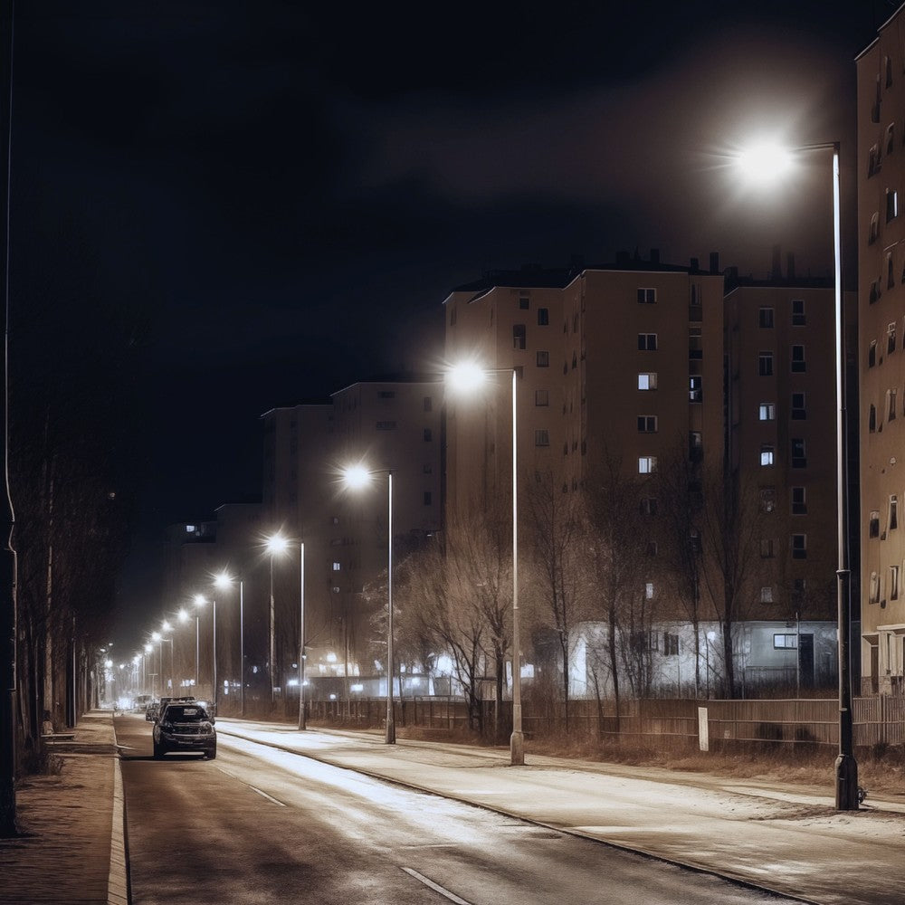 Streetos Slim 50W LED Udendørs Væglampe - Sort, 5000lm, RA80, IP65, 230V, 505x109x76mm, Skumringssensor