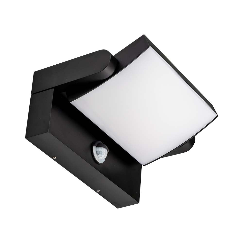 17W LED Væglampe med Sensor, 3000K, Sort, IP65 - Udendørs væglampe med bevægelsessensor og høj lysstyrke.