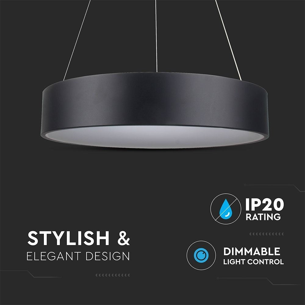 V-Tac 30W LED lysekrone - Sort, blødt lys, dæmpbar, varm hvid, inkl. lyskilde - 3 års garanti