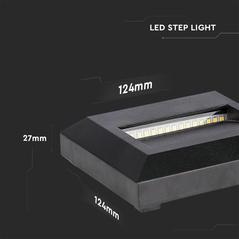 2W Trinlys LED-pære med 3000K varm hvidt lys, sort hus, kvadratisk design, 70lm, RA80, IP65 - Ideel til udendørs belysning