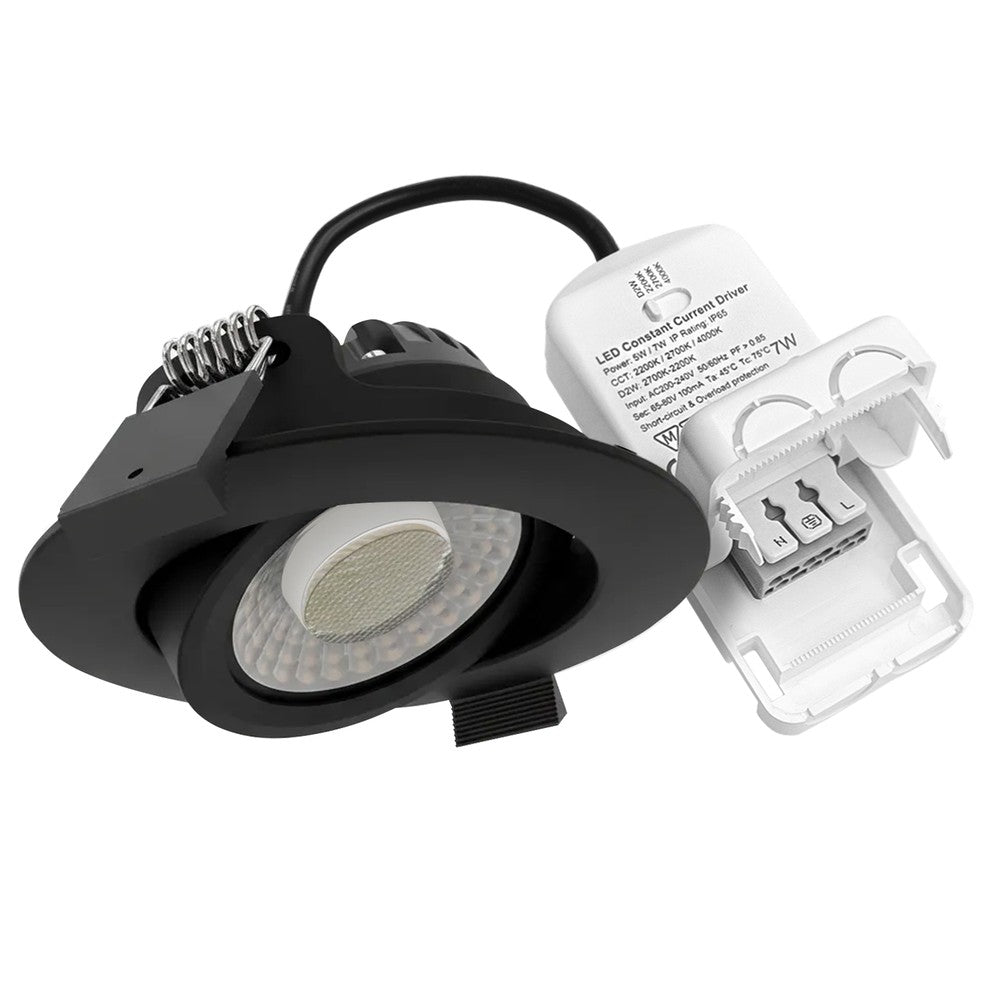 LEDlife Dim2Warm+CCT RA96 sort indbygningsspot - Ø8,3 cm, 7W, hvid kant, dæmpbar, IP65, 230V