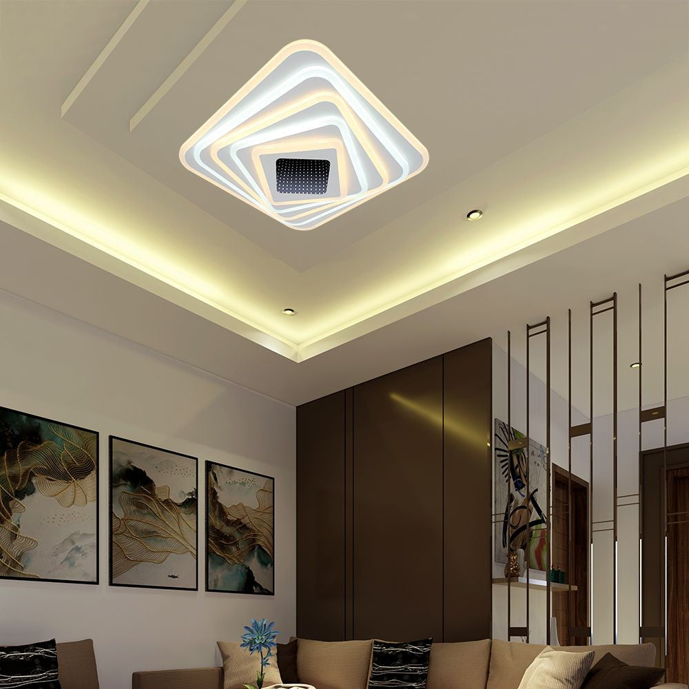 150W LED Loftlampe - Dekorativ, 50x50x7cm, 3i1, Dæmpbar, Fjernbetjening, 15500lm, RA80