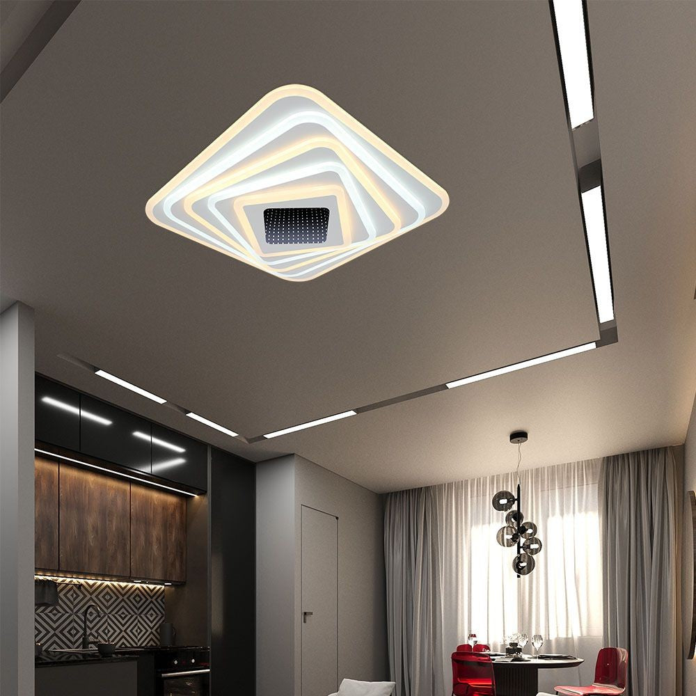 150W LED Loftlampe - Dekorativ, 50x50x7cm, 3i1, Dæmpbar, Fjernbetjening, 15500lm, RA80