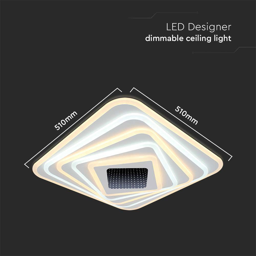 150W LED Loftlampe - Dekorativ, 50x50x7cm, 3i1, Dæmpbar, Fjernbetjening, 15500lm, RA80