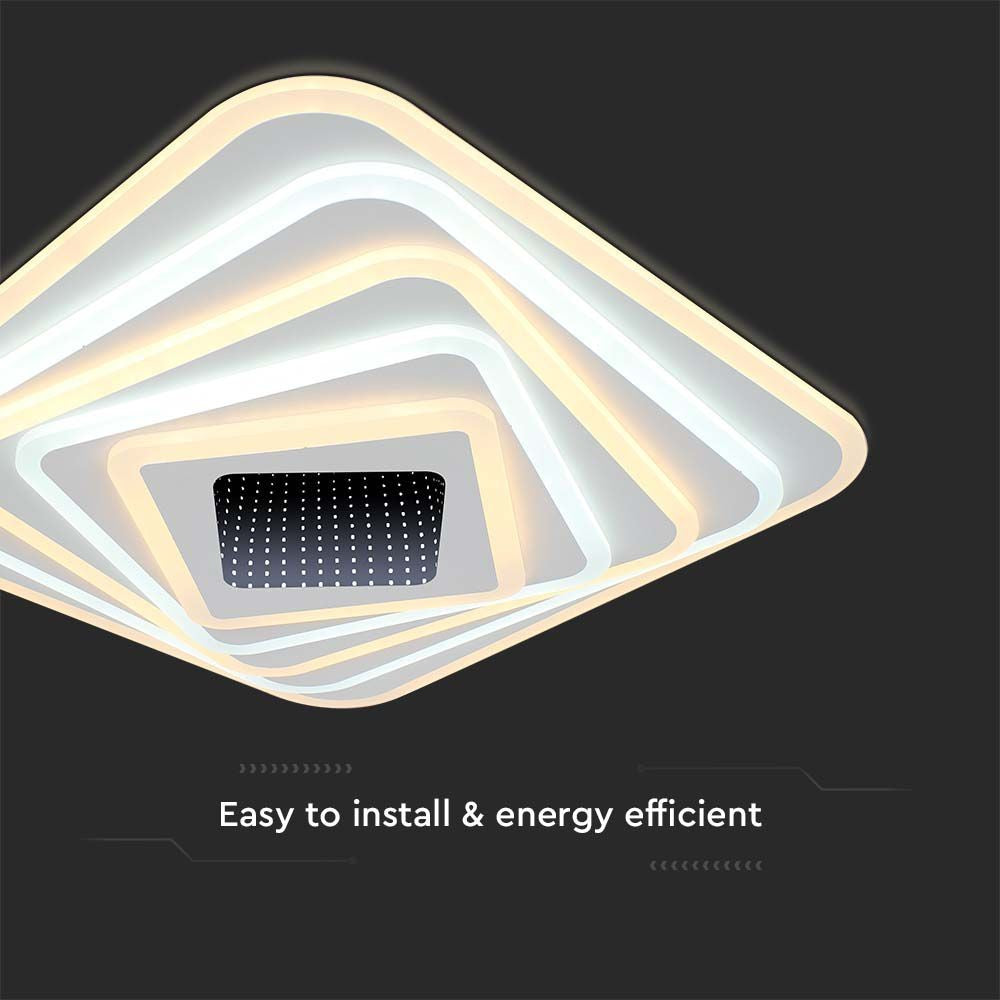 150W LED Loftlampe - Dekorativ, 50x50x7cm, 3i1, Dæmpbar, Fjernbetjening, 15500lm, RA80