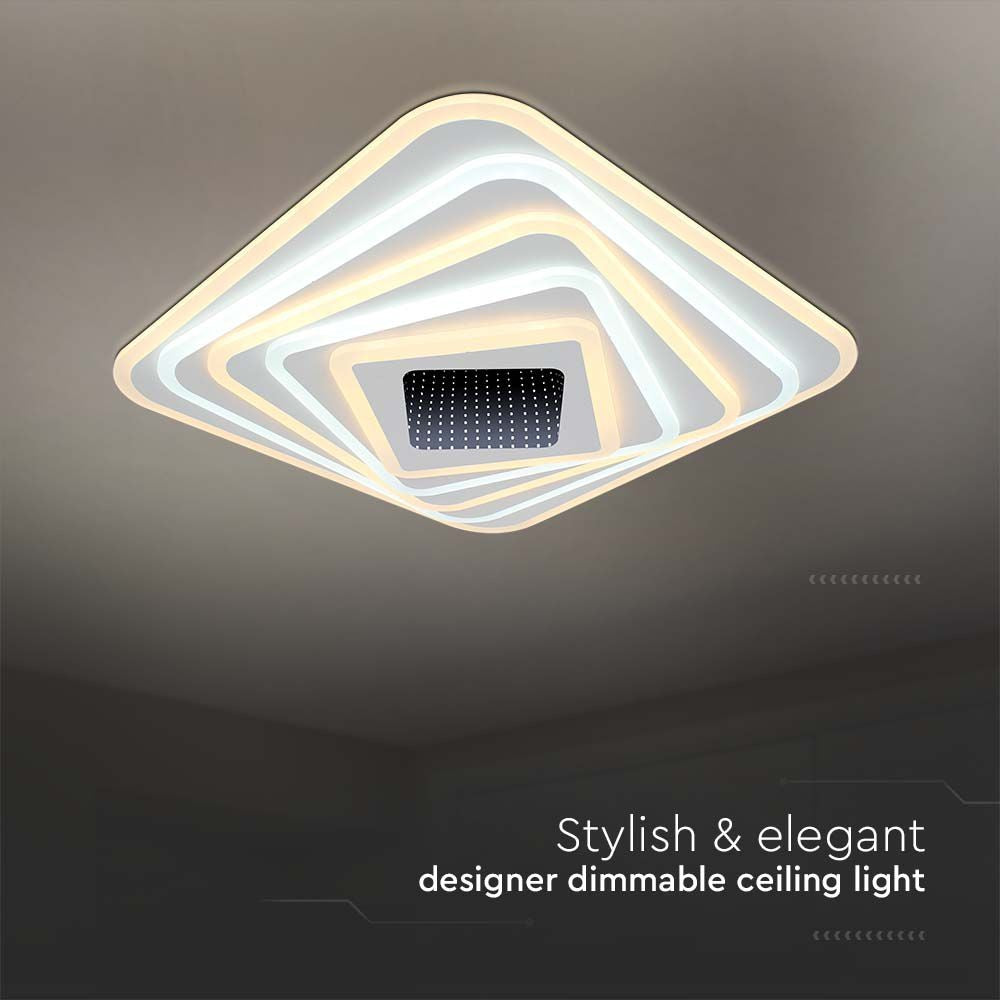 150W LED Loftlampe - Dekorativ, 50x50x7cm, 3i1, Dæmpbar, Fjernbetjening, 15500lm, RA80