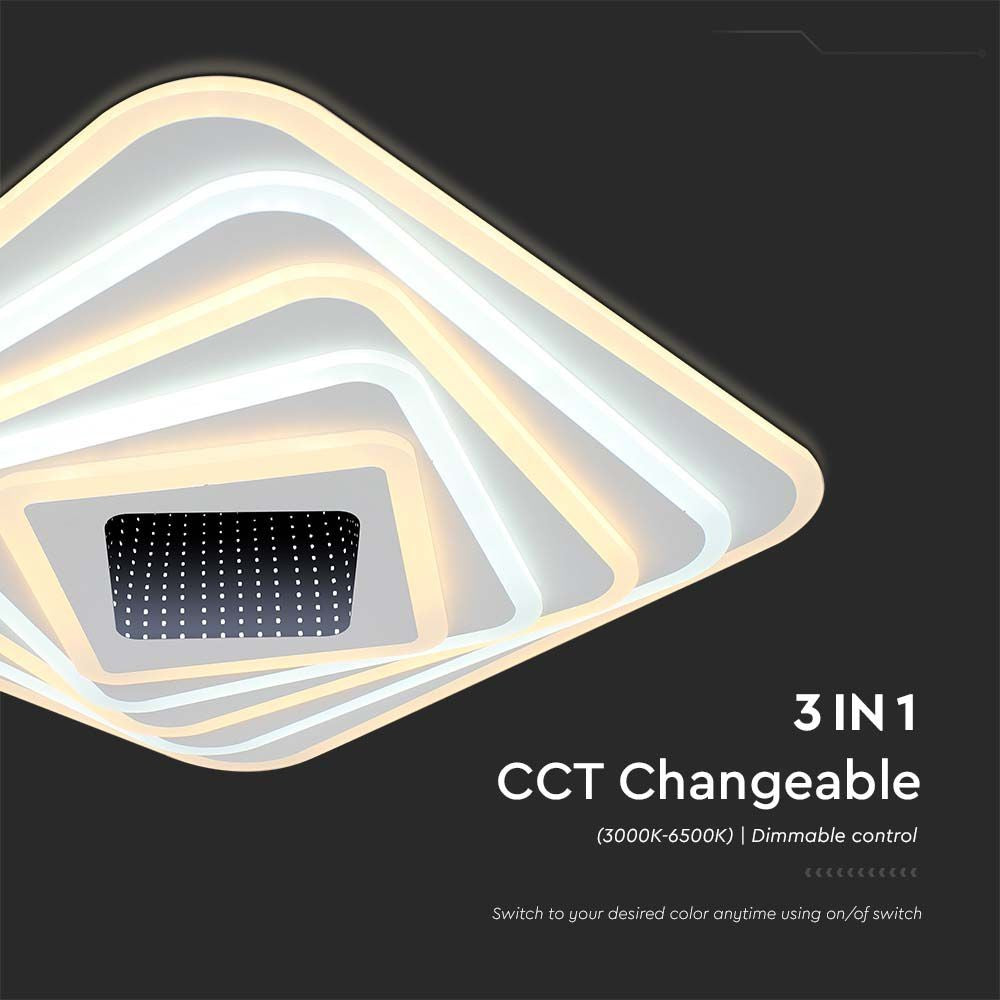 150W LED Loftlampe - Dekorativ, 50x50x7cm, 3i1, Dæmpbar, Fjernbetjening, 15500lm, RA80