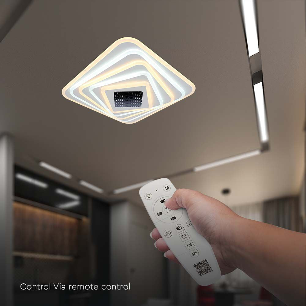 150W LED Loftlampe - Dekorativ, 50x50x7cm, 3i1, Dæmpbar, Fjernbetjening, 15500lm, RA80