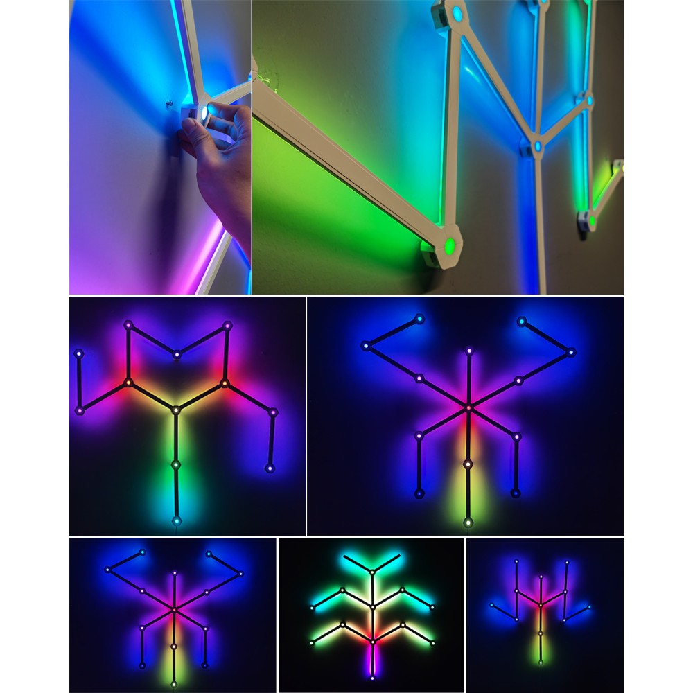 Hexa-Light RGBIC Komplet Sæt - 9 Lysskinner, Vægmonteret, Bluetooth App, USB, 8W, 5V