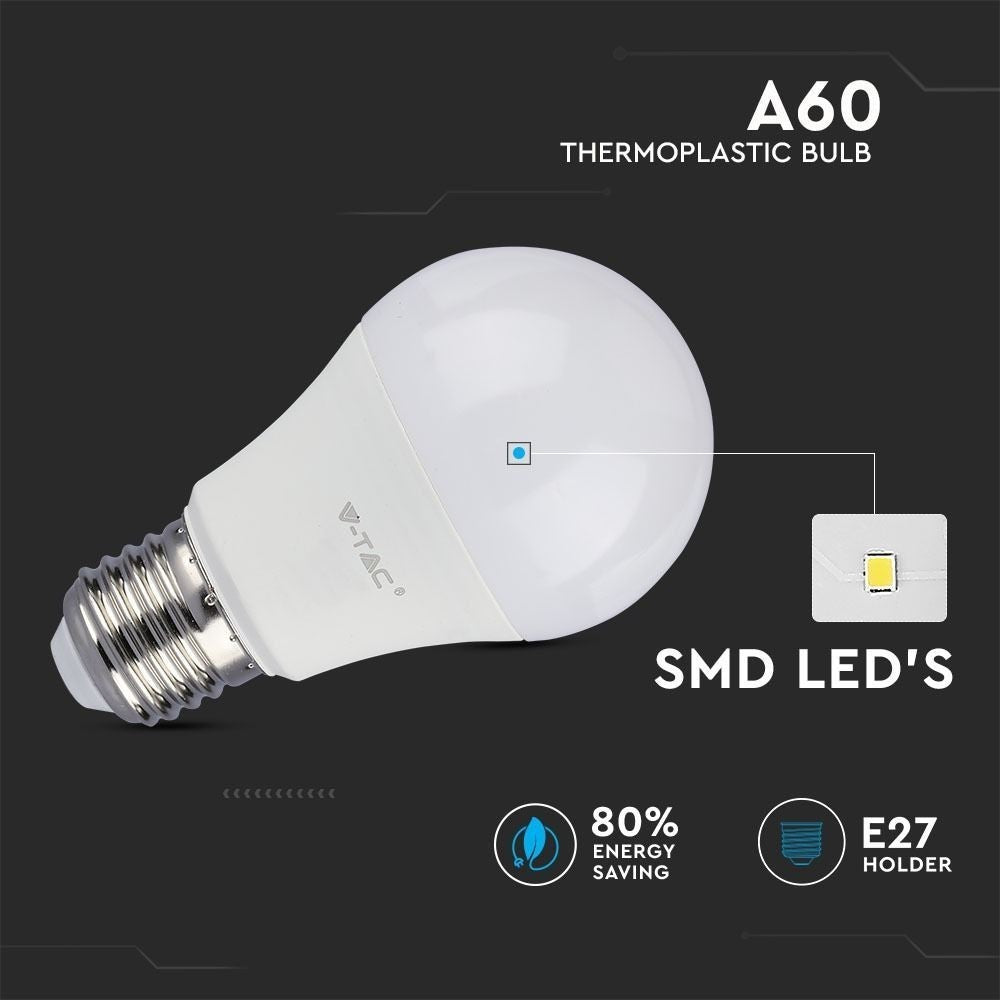 10 stk V-Tac 9W LED pærer - 200 grader, E27, erstatter 60W