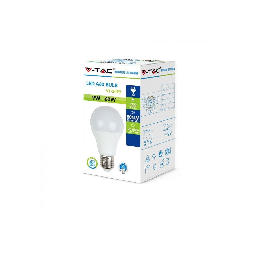 10 stk V-Tac 9W LED pærer - 200 grader, E27, erstatter 60W