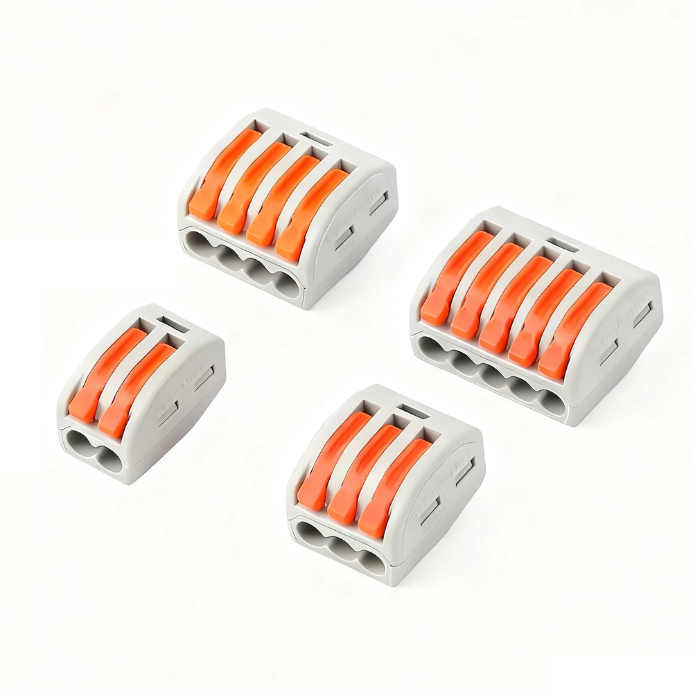 46 stk. Skrueløse samlemuffer - til 2/3/4/5 ledninger, 0,32-2,5mm2, 230V input
