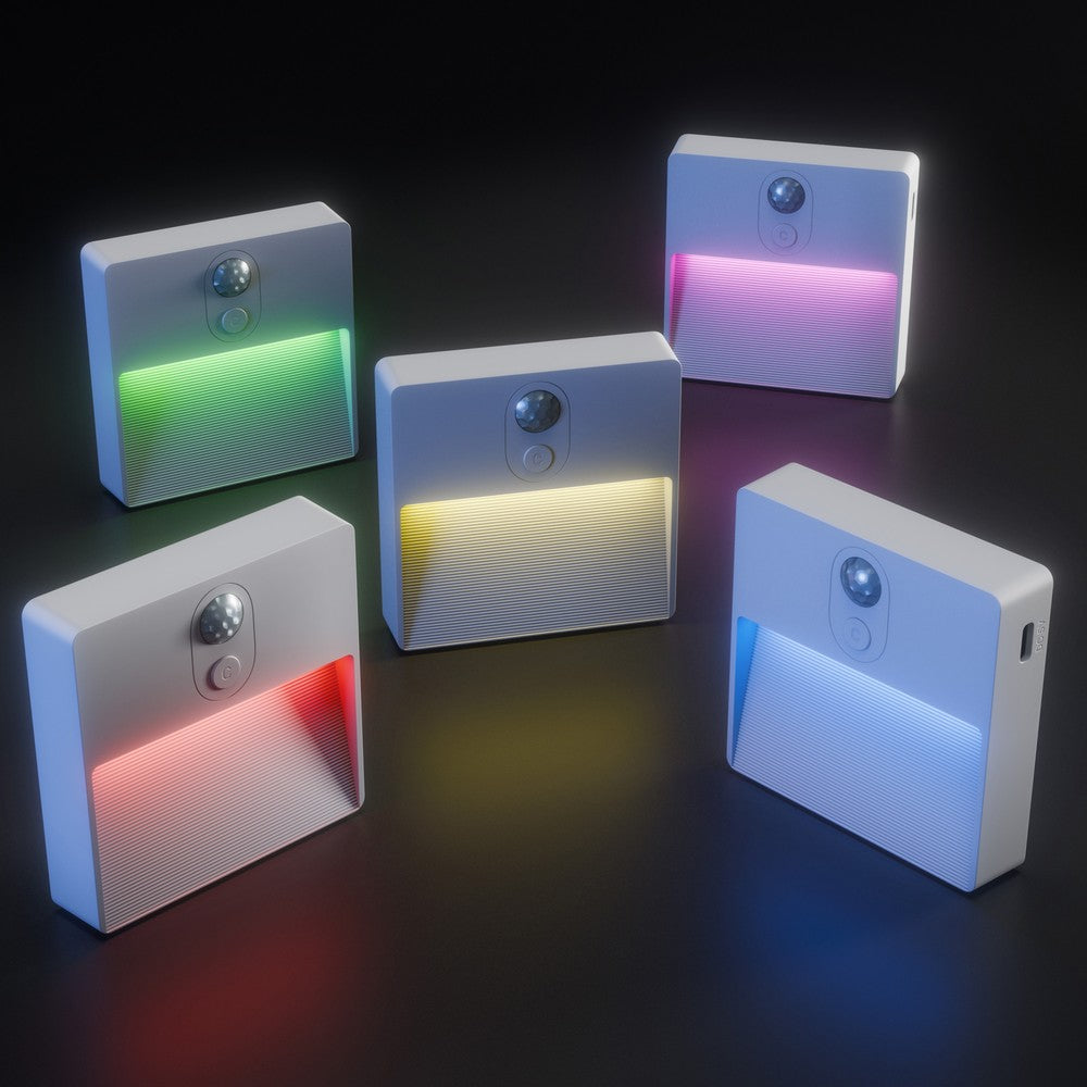 Lumina Pop lampe - 2-pak med RGBW+dim, PIR sensor, 500mAh batteri, USB-C opladning - hvid, 78x80x22