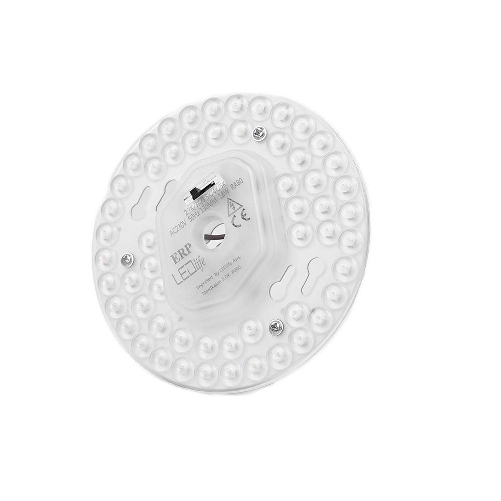 18W LED indsats med linser, flicker free - Ø13 cm, Valgfri CCT, erstat G24, cirkelrør og kompaktrør
