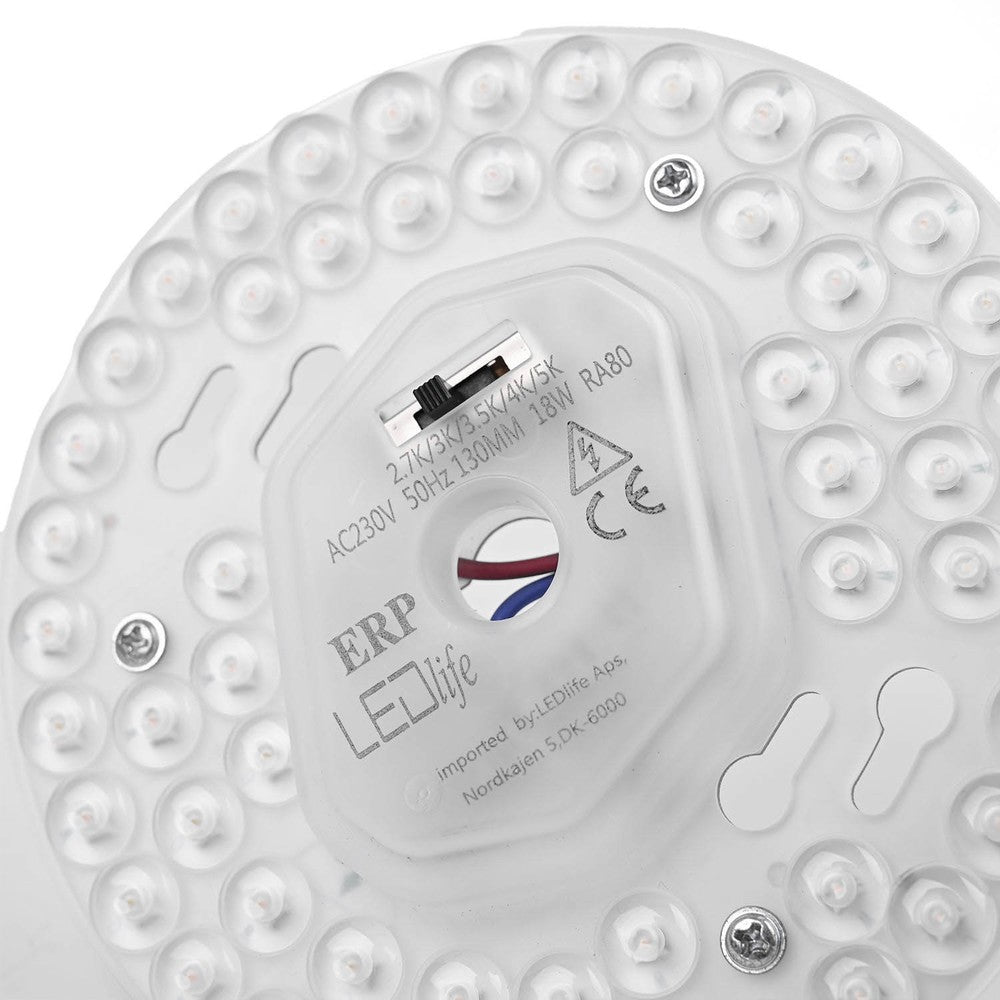 18W LED indsats med linser, flicker free - Ø13 cm, Valgfri CCT, erstat G24, cirkelrør og kompaktrør