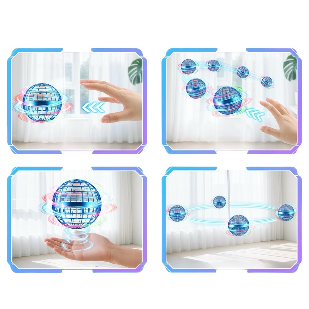 Hover Orb flyvende bold med RGB lys - Ø9,5 cm, blå, ideel til børn og barnlige sjæle, effekt på 2W