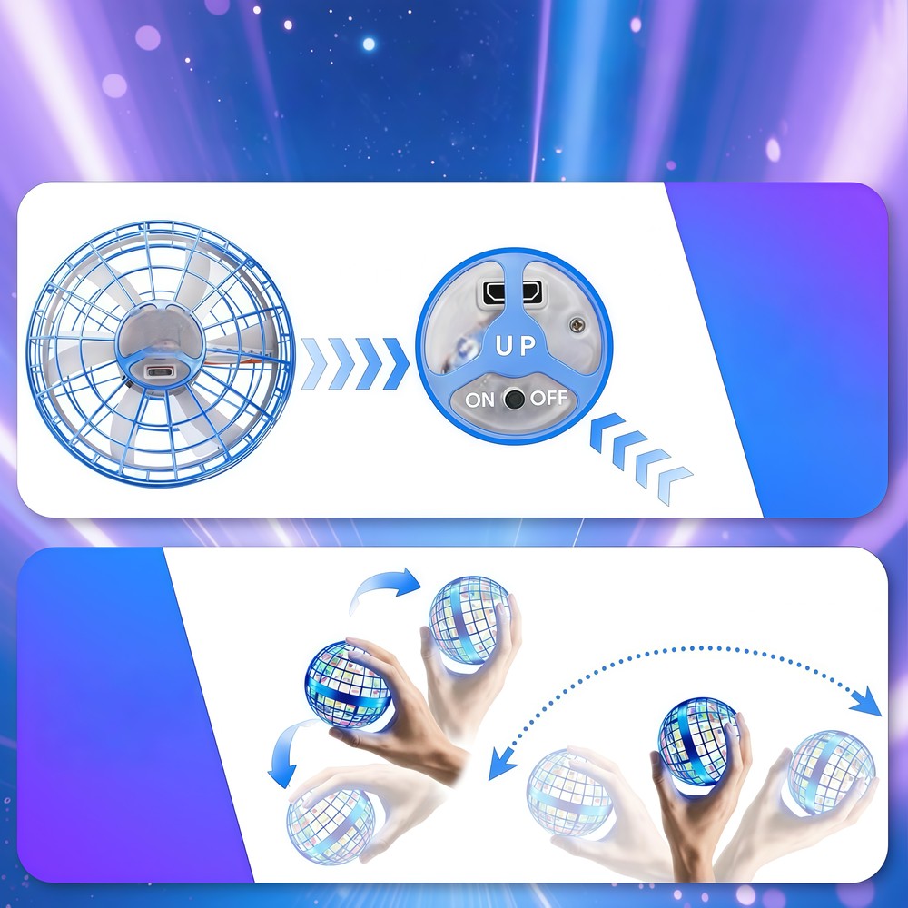 Hover Orb flyvende bold med RGB lys - Ø9,5 cm, blå, ideel til børn og barnlige sjæle, effekt på 2W