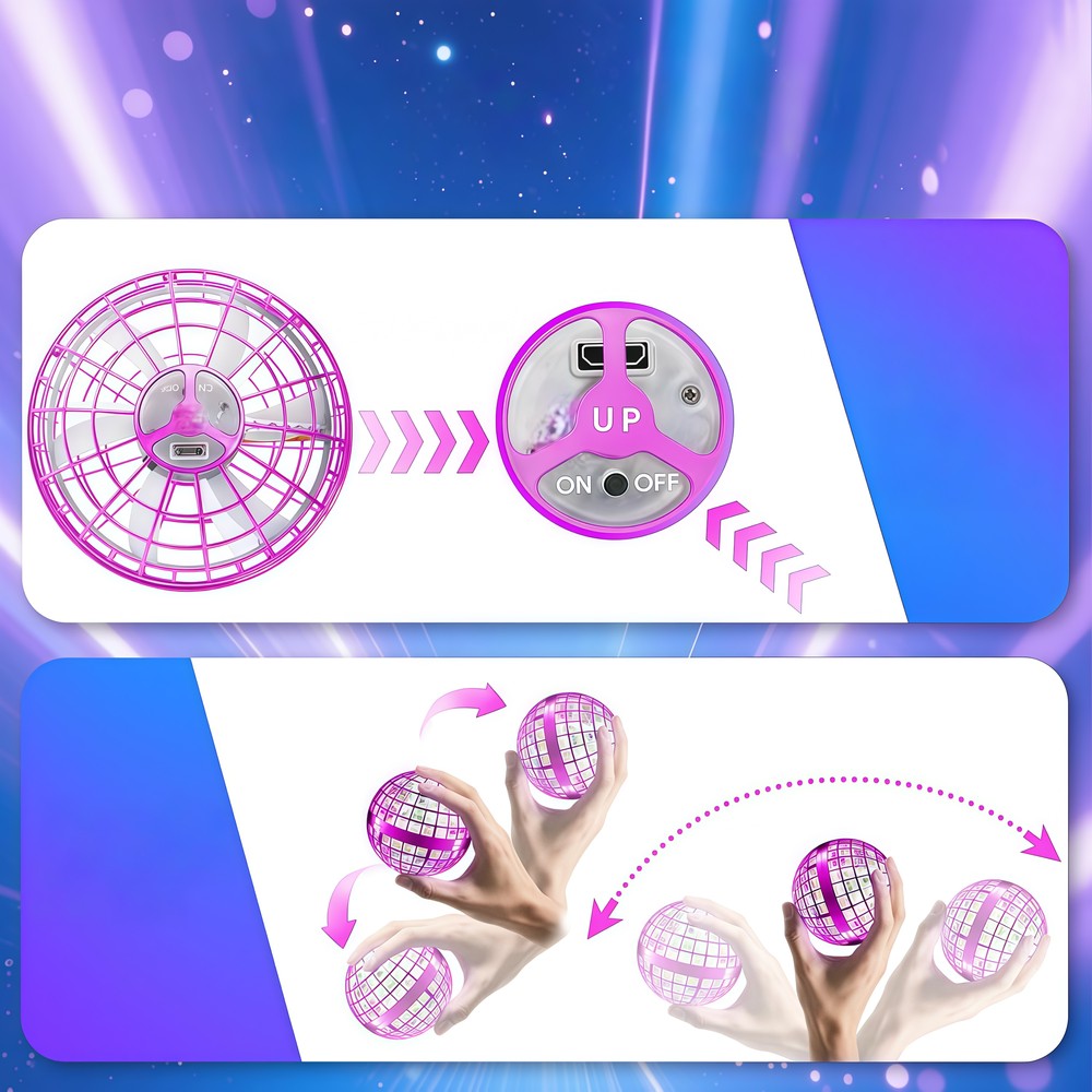 Hover Orb flyvende bold med RGB lys, lilla - Perfekt til børn og barnlige sjæle, Ø9,5 cm, 2W effekt