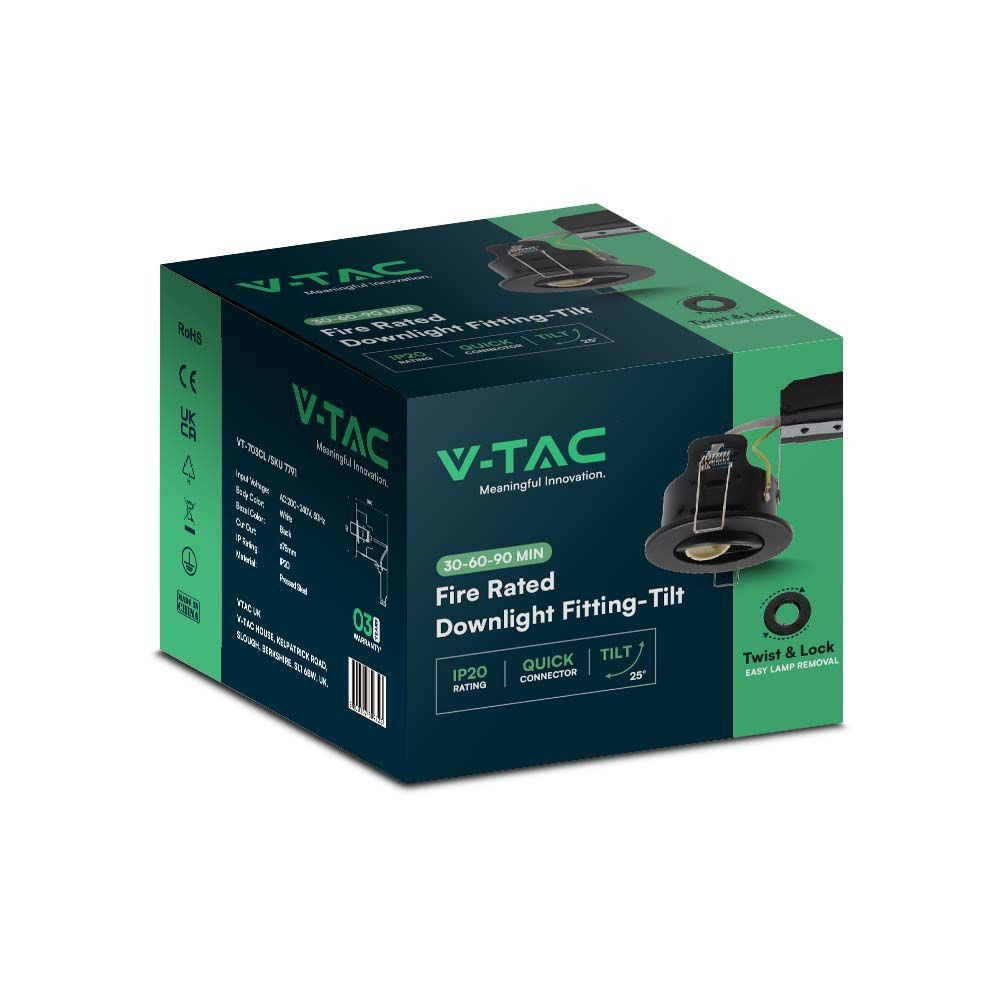 10 stk. V-Tac indbygningsspot - GU10, sort, IP20, 230V, 3 års producentgaranti