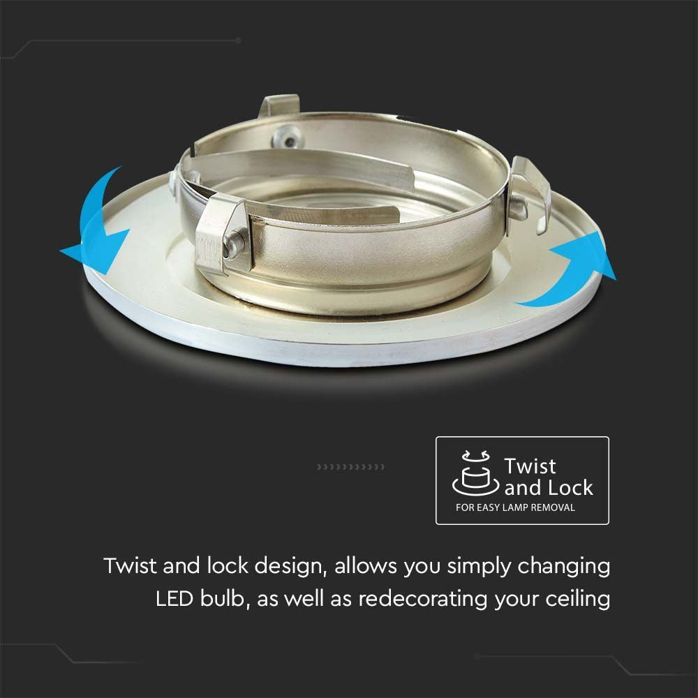 10 stk. V-Tac indbygningsspot - GU10, satin nikkel, IP20, 230V, 3 års producentgaranti