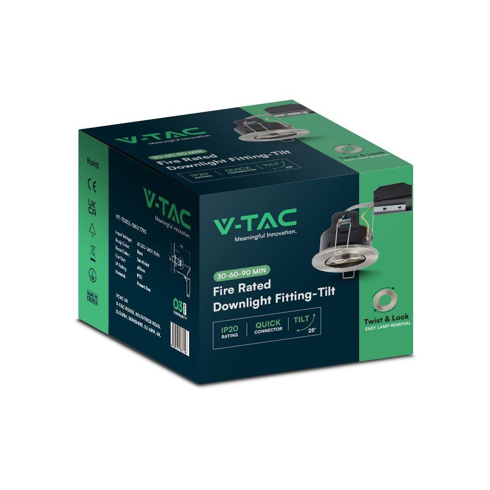 10 stk. V-Tac indbygningsspot - GU10, satin nikkel, IP20, 230V, 3 års producentgaranti