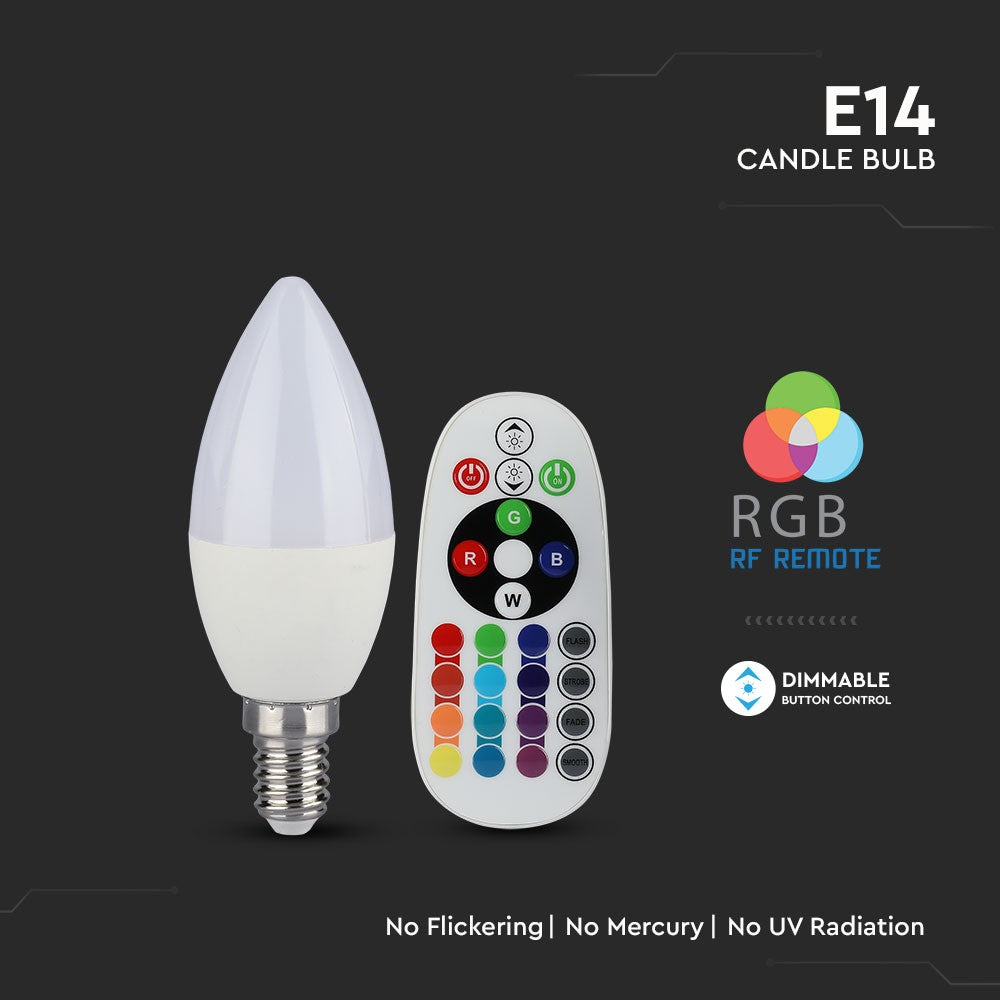 5 stk. RGB+CW E14 pære med RF fjernbetjening - dæmpbar, 3.5W, 320lm, RA80 - Pakke med 5 stk. E14 pærer til stemningsfuldt lys
