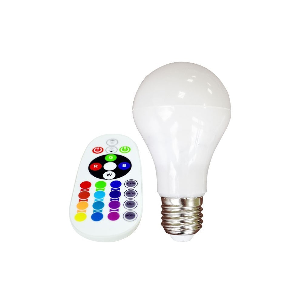 5 stk. RGBW LED pærer med RF fjernbetjening, 6W, E27, 230V, 470lm, RA80