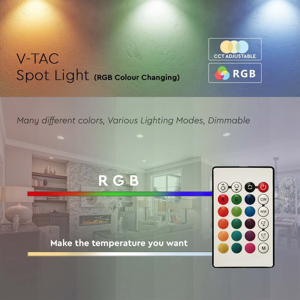 5 stk. RGBW LED Pære - 4,8W, RF fjernbetjening, dæmpbar, E14 fatning - 470lm, RA80