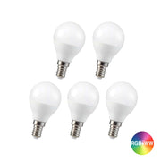 5 stk. RGBW LED Pære - 4,8W, RF fjernbetjening, dæmpbar, E14 fatning - 470lm, RA80