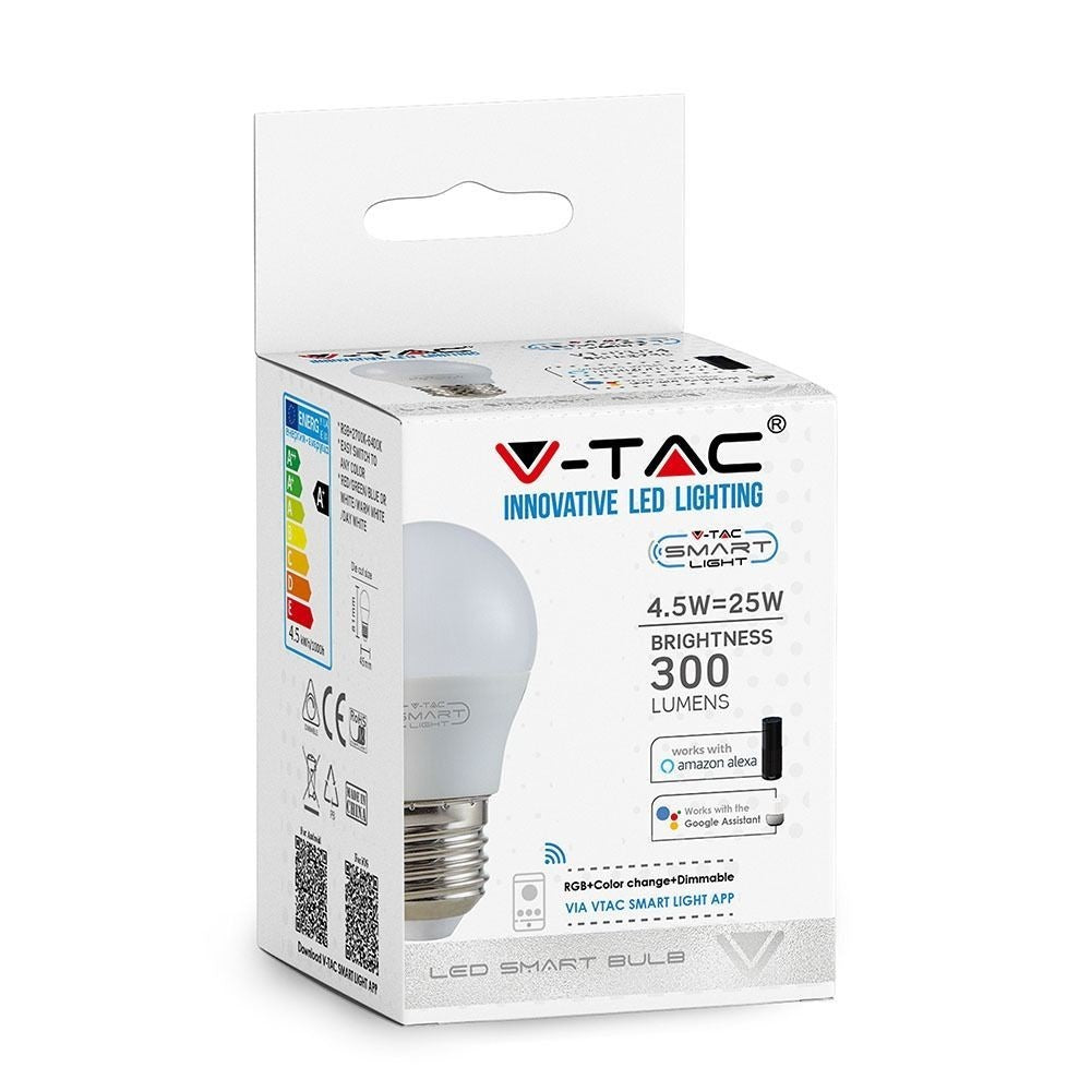 5 stk. Wifi LED pære - 5W, Tuya/Smart Life, Google Home kompatibel, E27, G45, 470lm, RA80