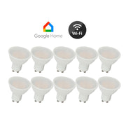 10 stk. Wifi LED GU10 pærer - 5W, Tuya/Smart Life, kompatibel med Google Home, erstatter 27W, 400lm, RA80