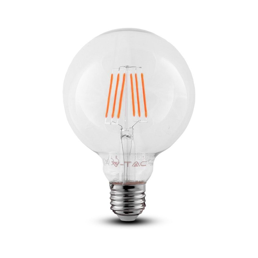 V-Tac 6W LED globepære - Samsung LED chip, Kultråd, Ø12,5 cm, E27 (Erstatter 60W, 806lm, RA80)