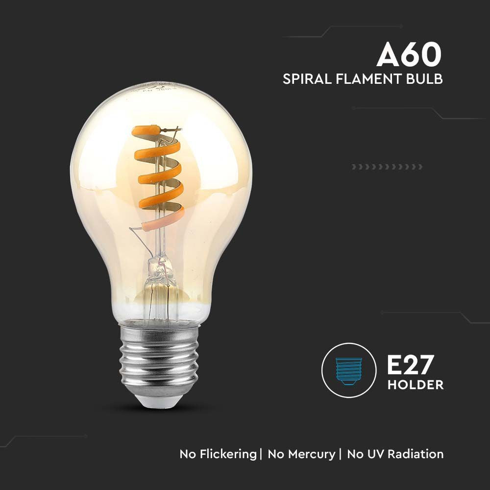 Vt-2154 LED pære 4W - spiral kultråds, amber, 1800K - E27 stor fatning, 220lm, RA80