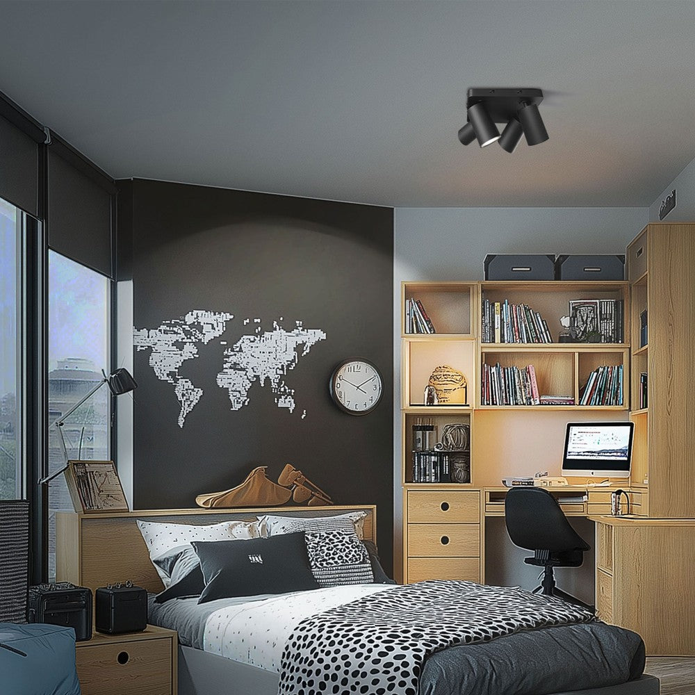 Madara Altro loftslampe med 4 GU10-pærer i sort - 230V, IP20 - Elegant belysning til loftet.