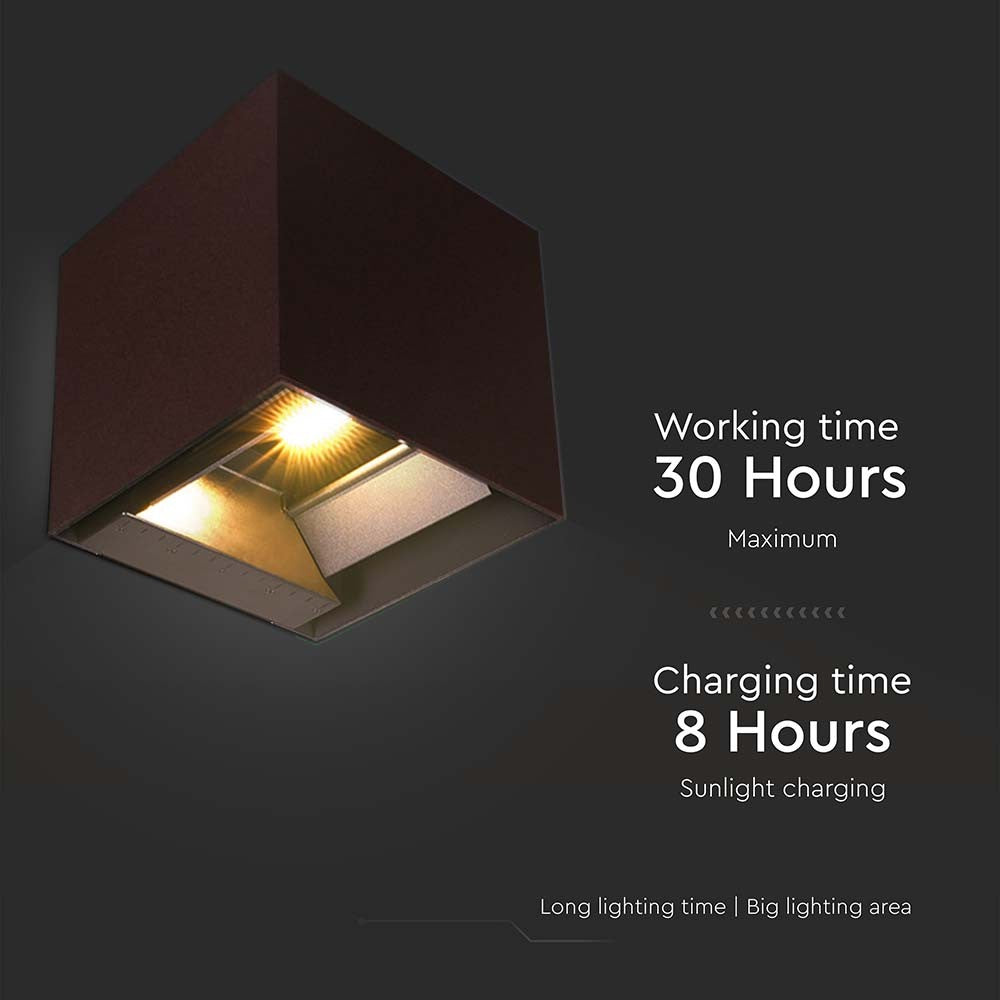 LED væglampe 9W med solcelle, PIR-sensor, corten hus - 3-i-1 funktion, IP65, 800lm