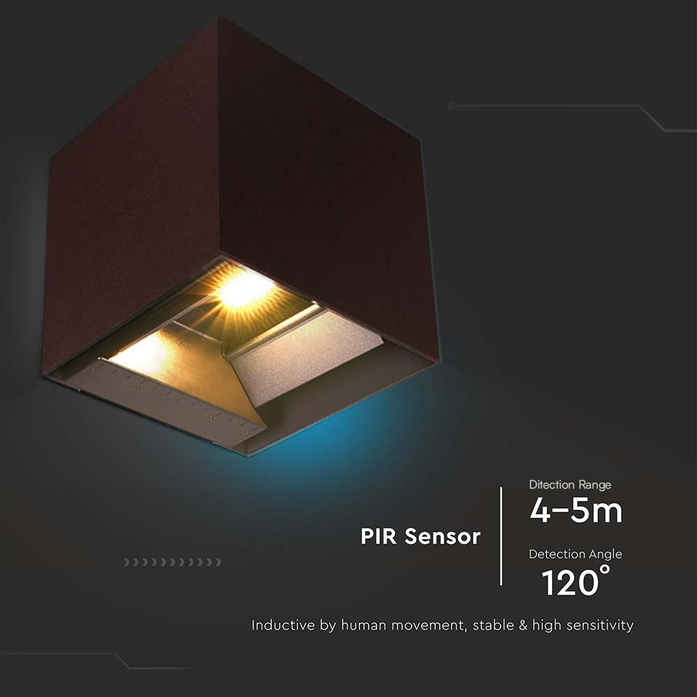 LED væglampe 9W med solcelle, PIR-sensor, corten hus - 3-i-1 funktion, IP65, 800lm