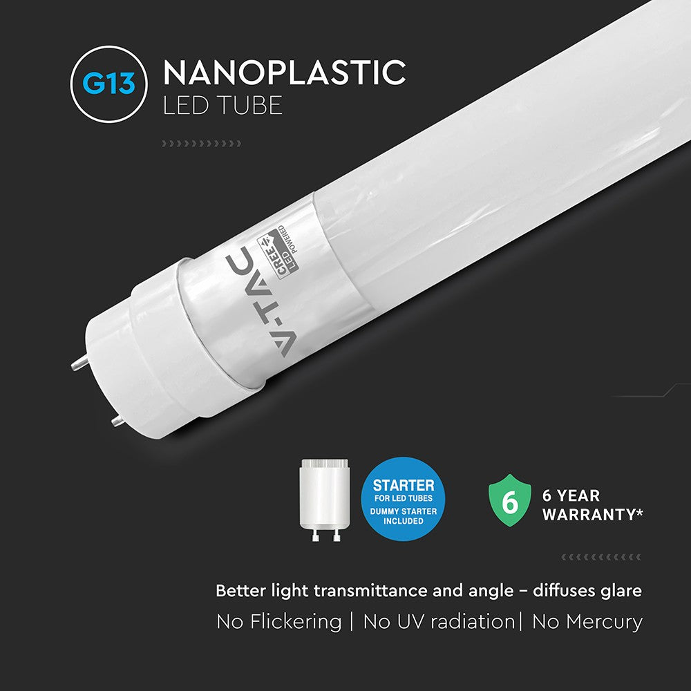 120 cm VT-121 rør 18W T8 - nano plast, Cree chip, 3000K, 6 års garanti