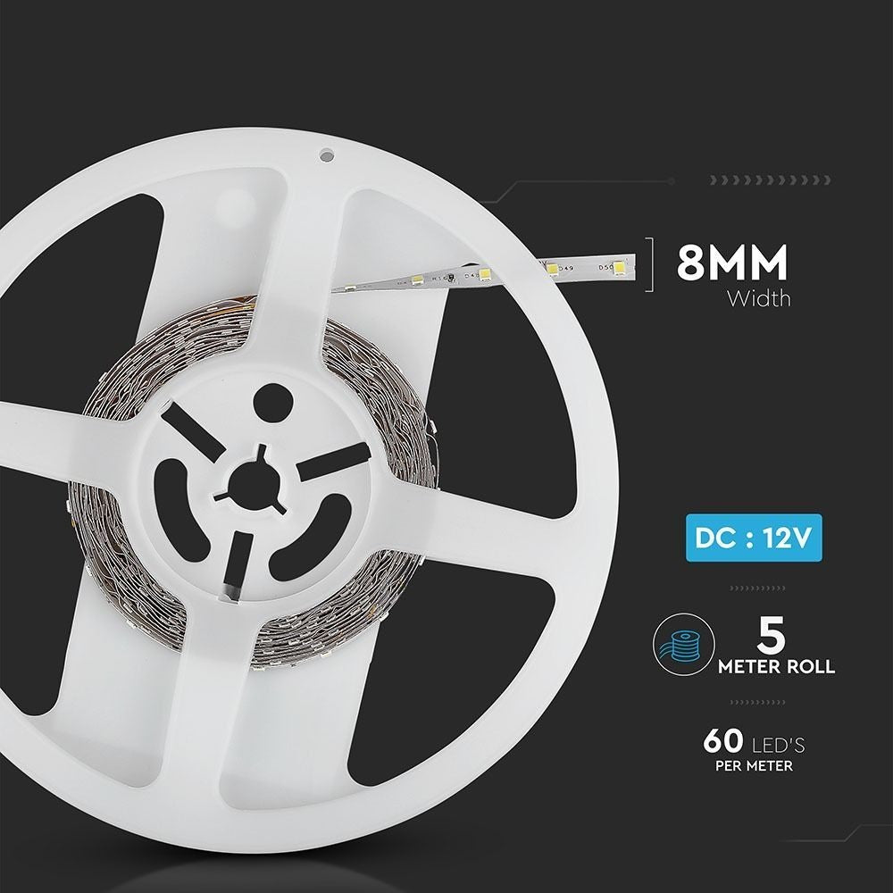V-Tac 3,6W/m LED strip - 5m, 60 LED pr. meter, Farvet lys