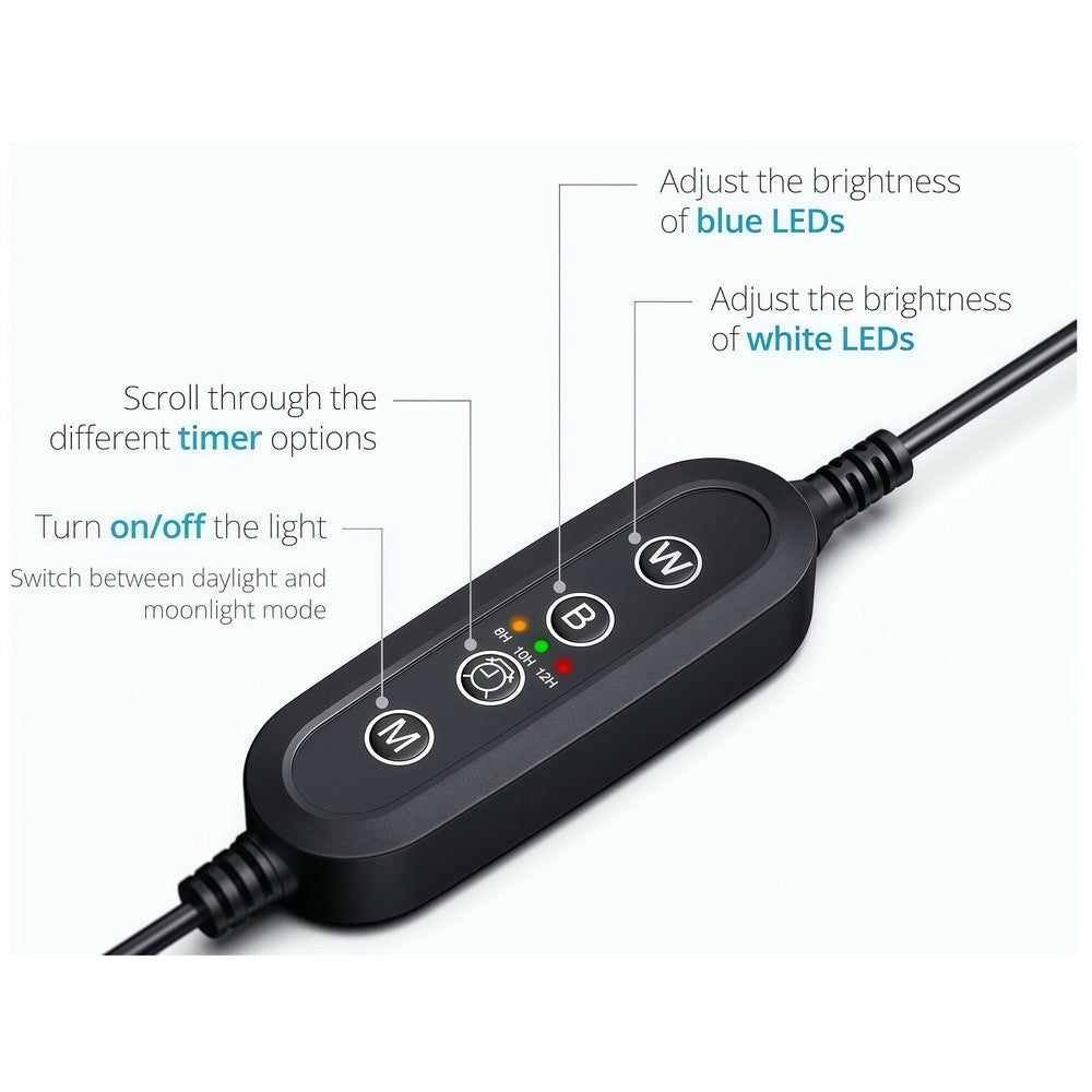 26-50 cm LED Akvarie Armatur, Hvid/Blå Justerbar - 6W, 480lm, 230V