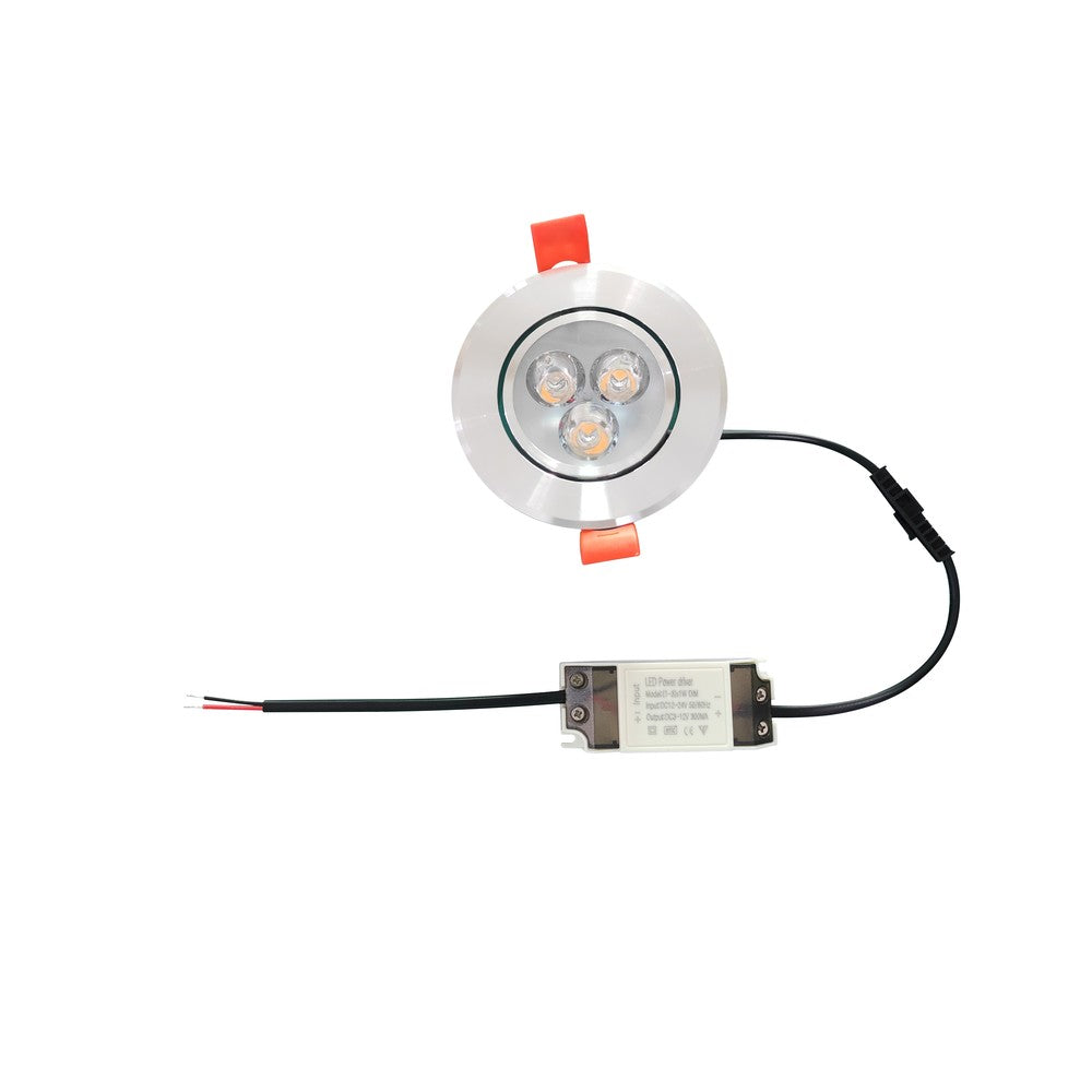 3W Indbygningsspot - Ø7-8 cm hul, Ø8,4 cm mål, 4 cm høj, dæmpbar, 12V/24V, erstatter 40W, 250lm, RA80