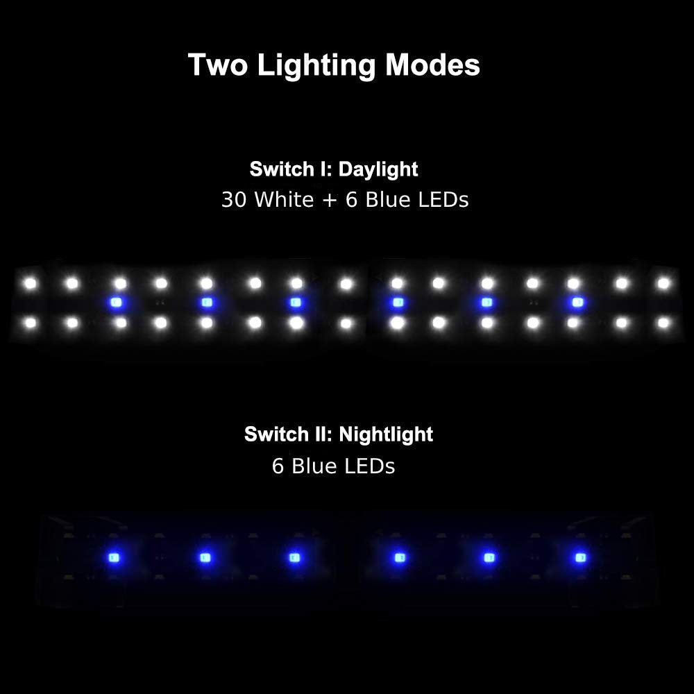 LED Akvariearmatur - Justerbar, Hvid/Blå, 20W, 73-93cm, 1600lm