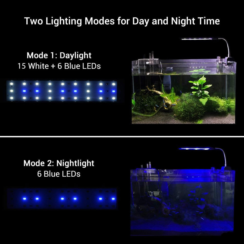 20 cm akvarie lampe - 7W LED, hvid/blå - Effekt: 7W - Input: 230V - 560lm