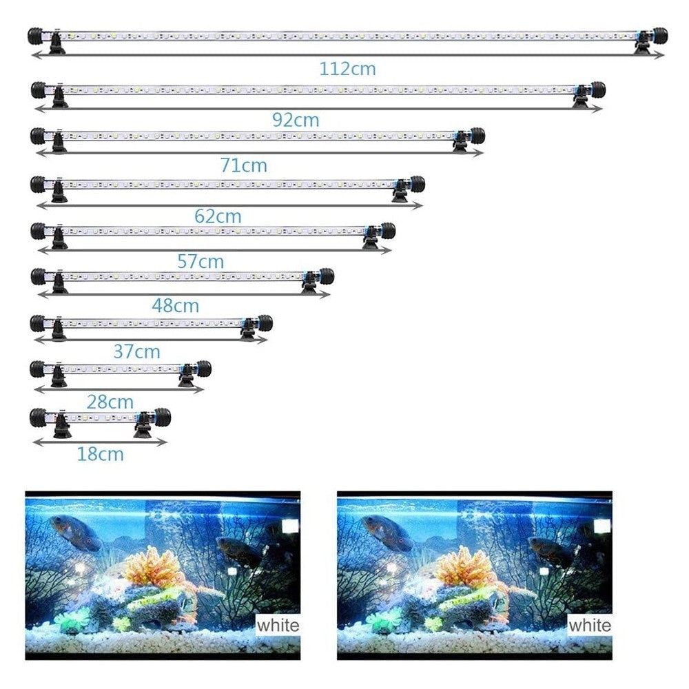 71 cm Akvarie LED Armatur - 8W, Hvid/Blå, Sugekopmontering, Vandtæt IP67