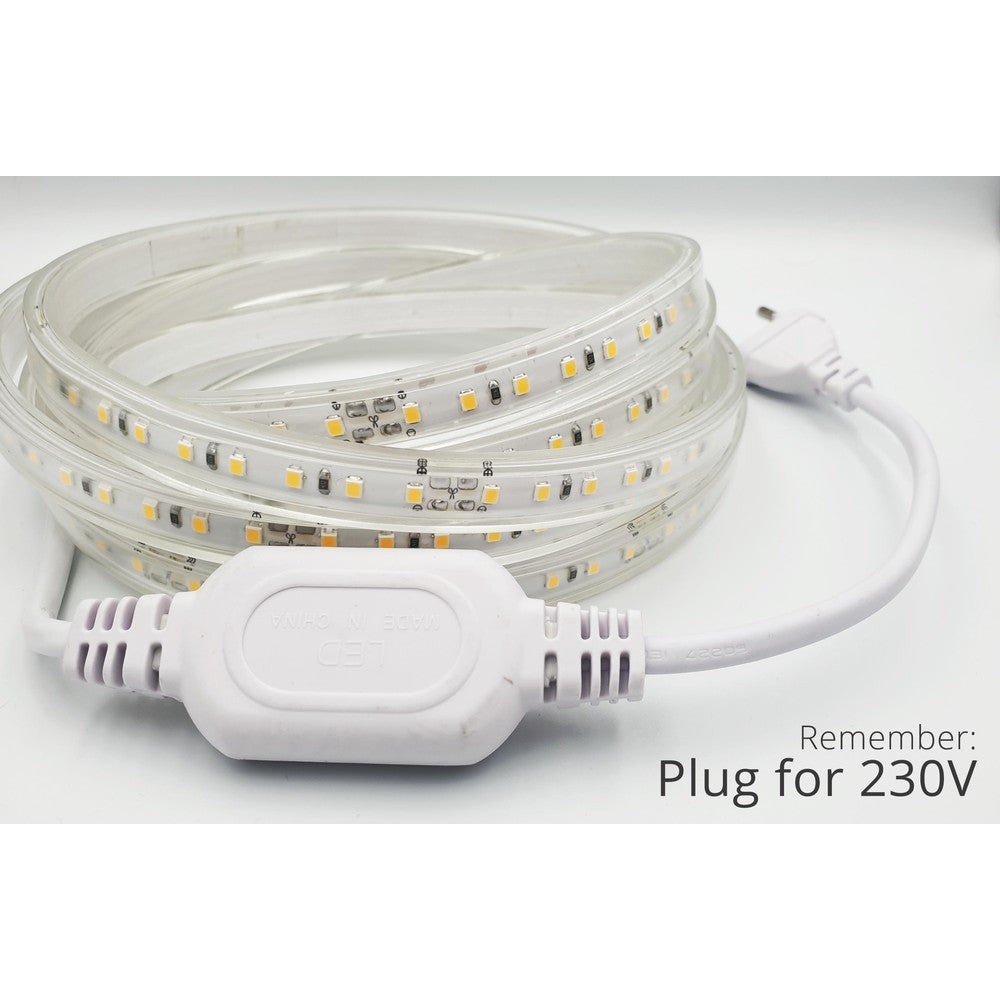 5 m LED strip (Type X-2) - 230V, vandtæt, IP67, 100 LED, 10W/m, klippes hver 10cm