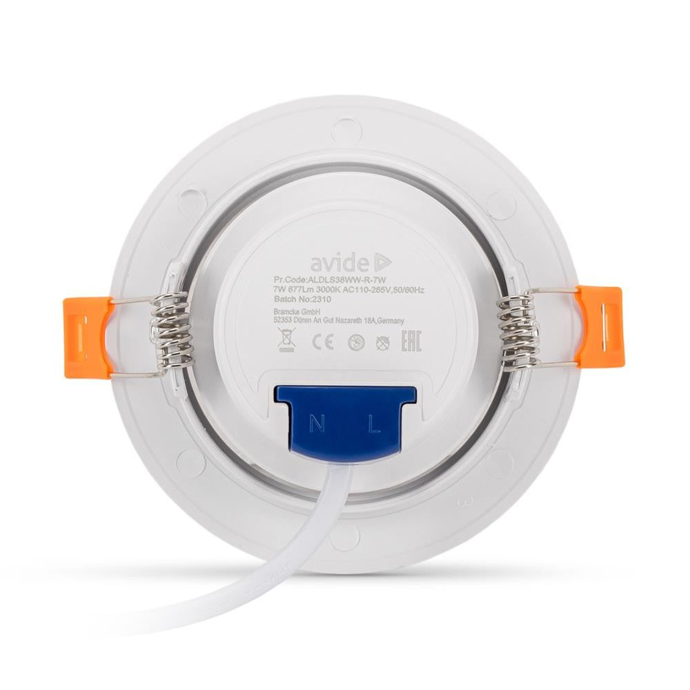7W LED indbygningsspot - Ø7,5 cm hul, Ø9 cm mål, indbygget driver, 230V, 550lm, RA80